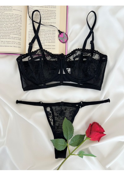 Arinda Candice Siyah Çiçek Desenli Brode İşlemeli Tek Renk Balenli Kapsız Askıları Çıkarılabilir Bralette Sütyen Tanga Alt Üst İç Çamaşırı Takımı 2 Parça Arinda Candice Siyah Çiçek Desenli Brode İşlemeli Tek Renk Balenli Kapsız Askıları Çıkarılabilir Bralette Sütyen Tanga Alt Üst İç Çamaşırı Takımı 2 Parça