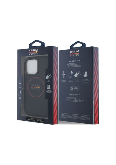 Apple Uyumlu iPhone 16 Pro Max Kılıf Redbull Lisanslı Magsafe Kırmızı Halka Ve Logolu Deri Kapak Lacivert