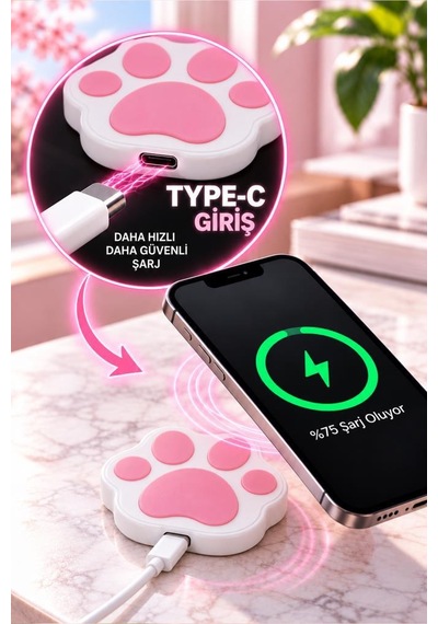 Torima Kablosuz Şarj Cihazı Kedi Patisi Görünümlü 15w Hızlı Şarj Pad Mc07 Beyaz 1 Adet