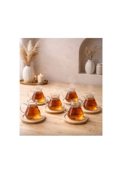 6 Lı Bambu Tabaklı Çay Bardağı Takımı Bambu Çay Tabaklı Çay Bardak Fincan Seti Bej Bej