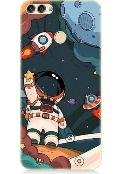 Huawei P Smart Uyumlu Sevimli Astronot Uzay Macerası Desenli Silikon Kılıf