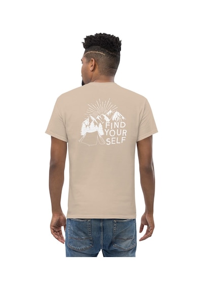Wildstyle Find Yourself Kendini Keşfet Dağ Kamp Doğa Baskılı Unisex Pamuklu Tişört Camel