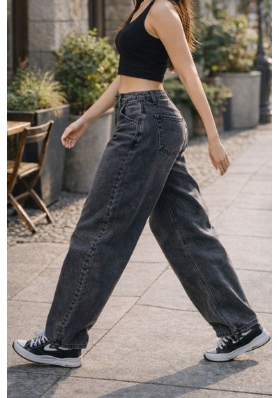 Cedy Denim Cedy Denım Yüksek Kalite Kadın Yüksek Bel Baggy Skater Jean Antrasit