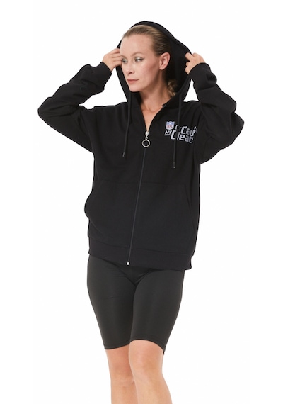 Siyah Kanguru Cep Nfl Baskılı Fermuarlı Sweatshirt Siyah