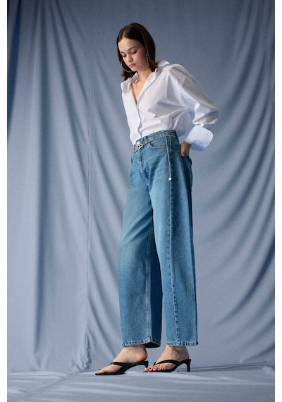 Defacto Barrel Fit Yüksek Bel Bilek Boy Jean Yıkamalı Pantolon F7652ax25aunm28 Mavi