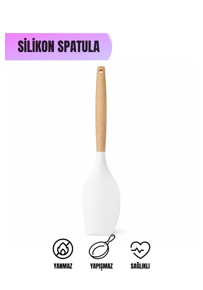 Silikon Sıyırma Spatulası Isıya Dayanıklı Yapışmaz Kazıyıcı Ve Karıştırıcı Mutfak Spatulası Beyaz