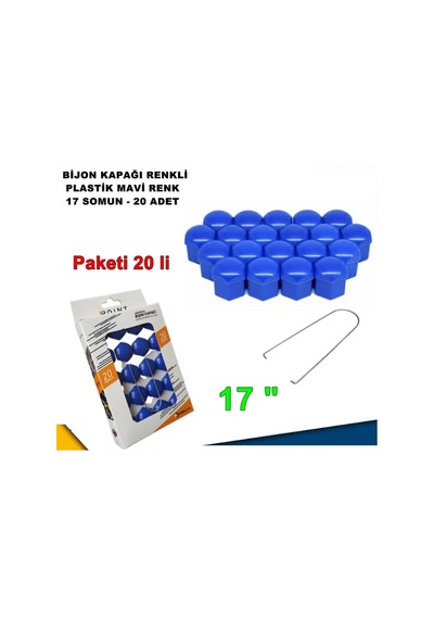 Renkli Bijon Kapağı Plastik Mavi Renk Altıgen 17 Mm Bijon Uyumlu 20 Adet