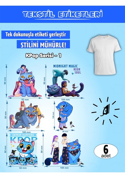 Ütü İle Yapışan Kıyafet Etiketi Kpop Serisi-1 6lı Set Karışık