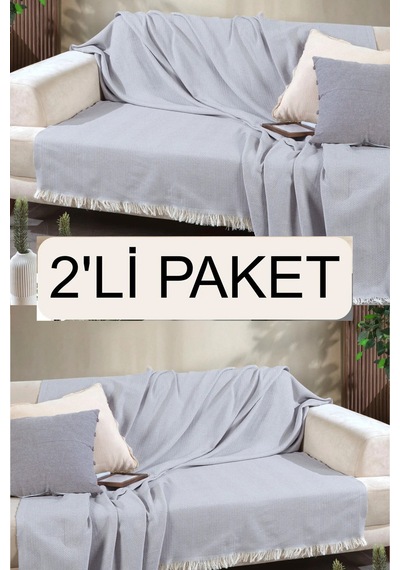 Miracolo Home Açık Gri Pamuklu Önden Saçaklı 170x210 Koltuk Örtüsü