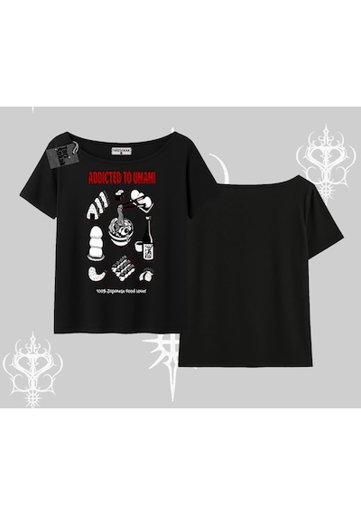 Tarzsokak Kayık Yaka Tshirt Japon Mutfağı Umami Temalı Baskılı Siyah