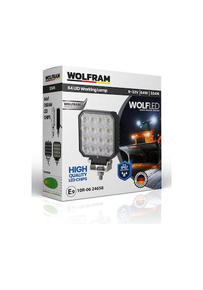 Wolfram Wolf Serisi 32416 Çalışma Lambası Kare Large 5440 Lümen Flood - Wolfram 32416