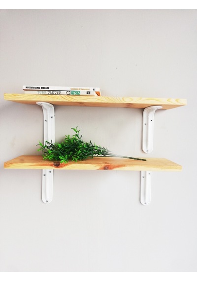 2'li Metal Ayaklı, Ahşap Kitaplık Duvar Rafı 50x11
