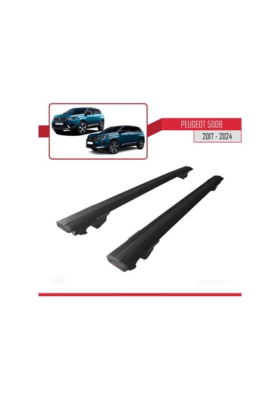 Peugeot 5008 2017 Ve Sonrası İle Uyumlu Hook Model Anahtar Kilitli Ara Atkı Tavan Barı Siyah