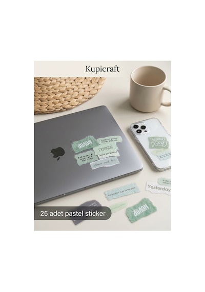 25 Adet Pastel Sticker Green Field - 927320814 Diğer