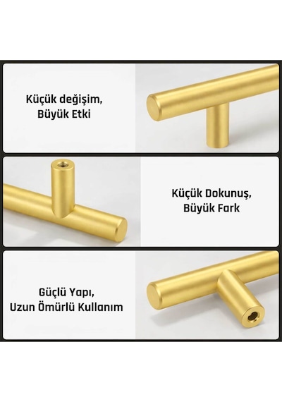 224 Mm Metal Mobilya Kulpu Mutfak Dolap Çekmece Kulpu, Dekoratif Kulp Seti 10 Adet Mat Altın