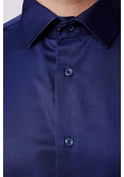 Tudors Slim Fit Uzun Kollu Pamuklu Düz Erkek Lacivert Gömlek-19031 Lacivert