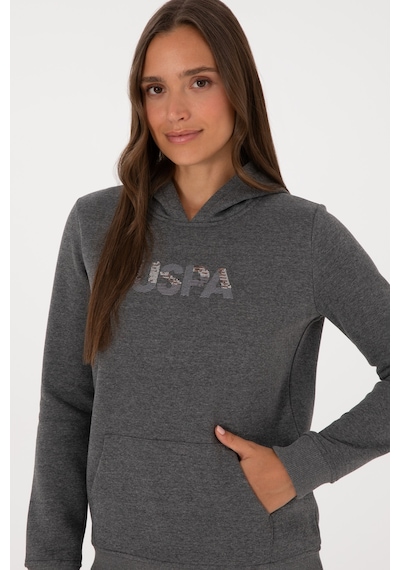 U.S. Polo Assn. Kadın Antrasit Melanj Kapüşonlu Basic Sweatshirt 50307711-VR081