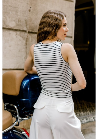 Cotenconcept 2 Adet Halter Yaka Fitilli Fitted Askılı Tişört-siyah-beyaz Beyaz - Siyah