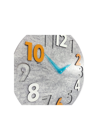 CajuArt Modern Yuvarlak Gri Desen Turuncu Beyaz 40 cm Duvar Saati Turuncu