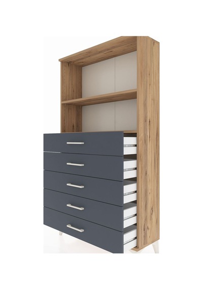 Arges Dolap 2 Raflı 5 Çekmeceli 88x30x163 Çam-antrasit Çam Arges Dolap 2 Raflı 5 Çekmeceli 88x30x163 Çam-antrasit Çam