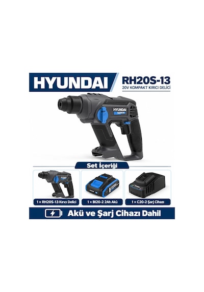 Hyundai Rh20s-13 20v Akülü Kırıcı Delici Seti 1,3j Sds-plus 2ah Akü Ve Şarj Dahil