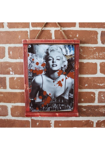 Rustik Ahşap Çerçeveli Vintage Metal Pano M. Monroe Red 20x30