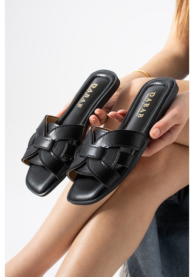 Dabab Shoes Lında Kadın Siyah Kare Burun Örgü Bantlı Düz Taban Günlük Terlik