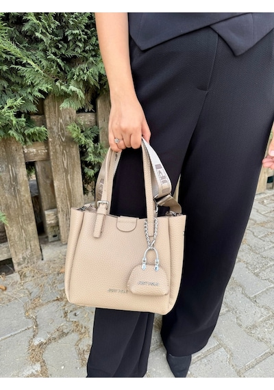 Just Polo Kadın Yeni Sezon 3 Bölmeli Yumuşak Deri Lüks Ve Şık Dokunuş El & Omuz Çantası Shoulder Bag Bej