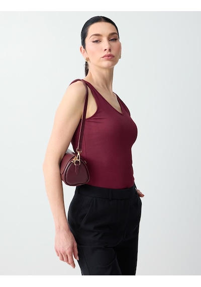 Jimmy Key Bordo Dar Kesim V Yaka Basic Örme Atlet 6sw016793562