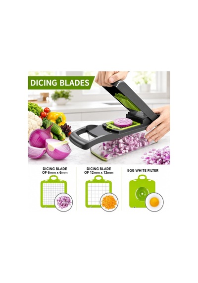 13 Parça Sebze Doğrayıcı, Ultra Keskin Paslanmaz Çelik Bıçaklar, Geniş Hazneli, Salata Yapıcı, Düz, Küp Spir Diğer