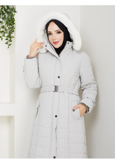 Eslemnur Nova Kumaş Şişme Mont 100cm Krem