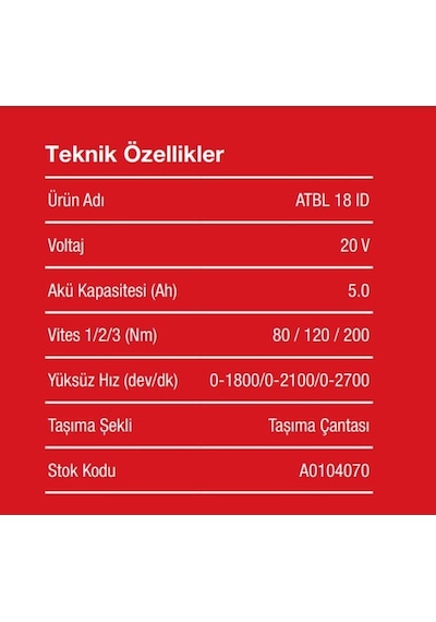 Attlas Pro ATBL 18 ID-502C 20V 5 Ah Akülü Darbeli Vidalama - A0104070