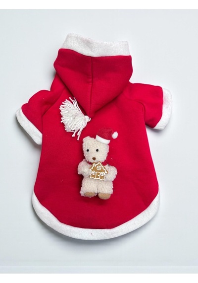Bear Snow Kırmızı Xmas Kedi Kıyafeti Kapüşonlu Polar Noel Sweatshirt Küçük Irklar İçin