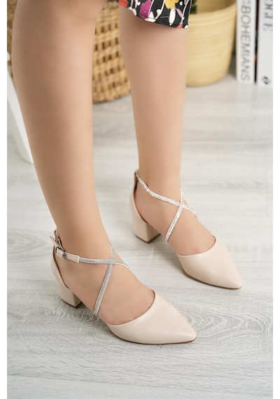 Nesil Shoes Elva 054 Ten Taşlı Topuklu Kadın Ayakkabı-ten Ten Rengi