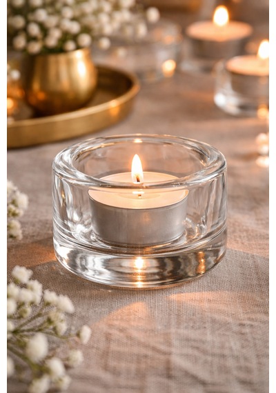 Tealight Cam Mumluk Beyaz