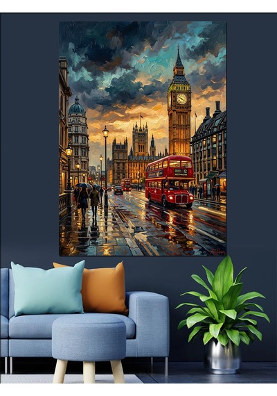 Gün Batımında Londra Ve Big Ben Dekoratif Kanvas - Mdf Ahşap Tablo