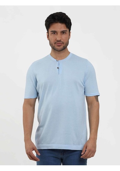 Dufy Buz Mavisi Erkek Slim Fit Düz Düğmeli O Yaka Kazak - 104636-buz Mavisi Buz Mavi