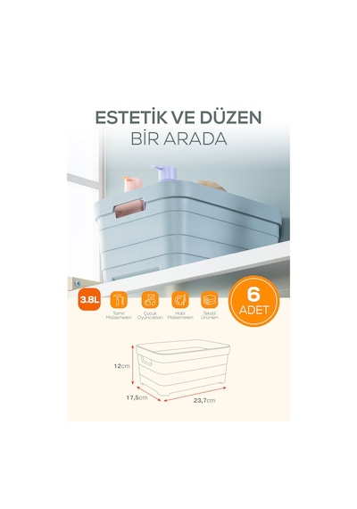 Vienev 6'lı 3,8 Litre Saklama Kutusu Bej Bej