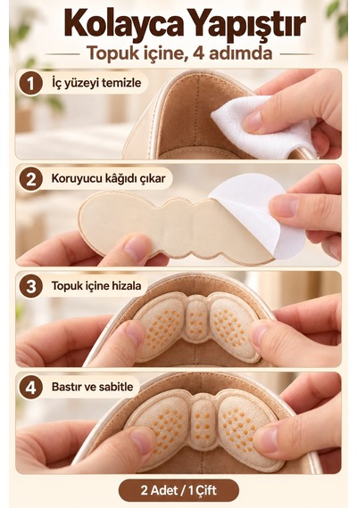 Evgereçlerim Ayakkabı Topuk Vurma Önleyici Ve Daraltma Pedi 4 Mm 1 Çift Bej - Siyah