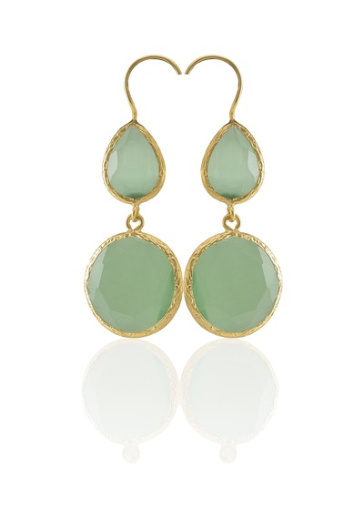 Kadir Jewellery 22 Ayar Altın Kaplama Kadın Taşlı Küpe -el İşçiliği Ve Hipoalerjenik Küpe Açık Yeşil 88847067