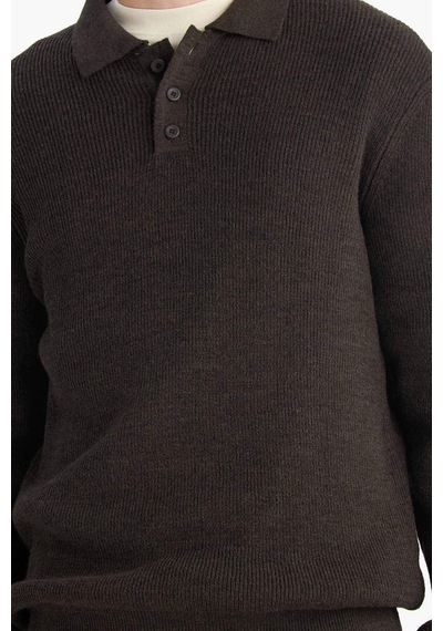 Defacto Standart Fit Polo Yaka Triko Kazak D3589ax25wnbn581 Kahve-bn581