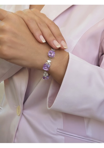 Kare Baget Model Kristal Lila Renkli Pirinç Bileklik Mor