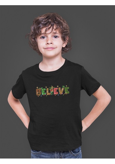 Bumeta Believe Christmas Yılbaşı Baskılı Çocuk Tişört T-shirt Siyah