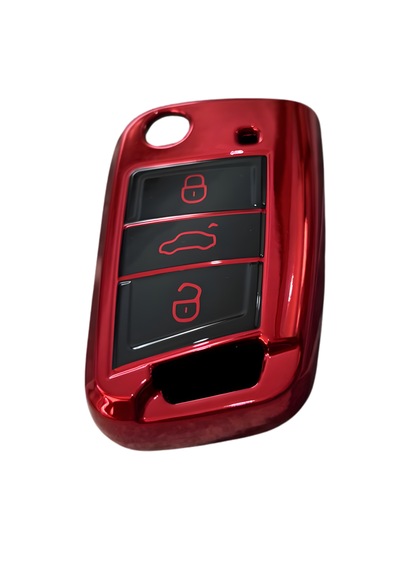 Autohan Keys Volkswagen Golf 7, Golf 7.5, Tiguan, Polo, T-roc, T-cross İçin Lüks Nano Anahtar Koruma Kılıfı, Kırmızı