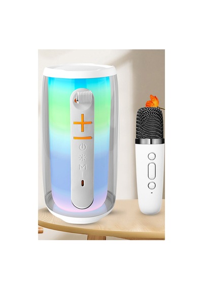 Hemengo Pluse 6 Mikrofonlu Rgb Kablosuz Hoparlör - Beyaz Hmngobzs