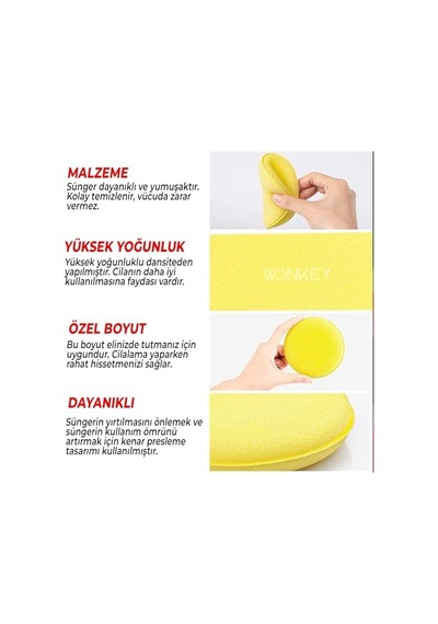 Wonkey - Oto Pasta Cila Wax Pedi Süngeri, Araba Ve Torpido Parlatma Ve Temizleme Aplikatörü, Polisaj Süngeri, Deri Koltuk Parlatma, Araç Boya Parlatma Ve Wax Uygulama Pedi 4 Adet