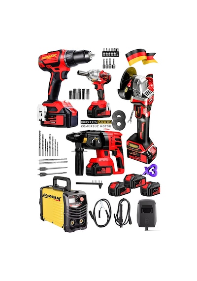Stilmax STMGR90 Kaynak  + Şarjlı Taşlama + Somun Sıkma + Kırıcı Matkap 5'li Set