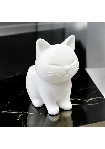 3d Baskı Sevimli Kedi Saksı - Figürlü Sukulent Saksısı-beyaz Çok Renkli