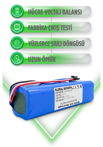 Dreame D9 Max Uyumlu Batarya 7000mah