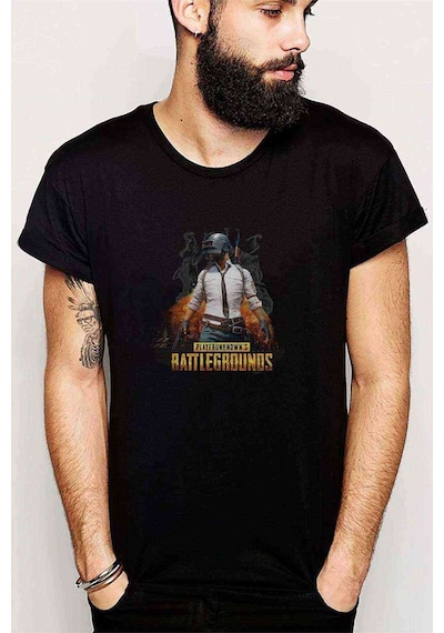 Pubg Patlama 3Lvl Kask Baskılı Siyah Erkek Tshirt